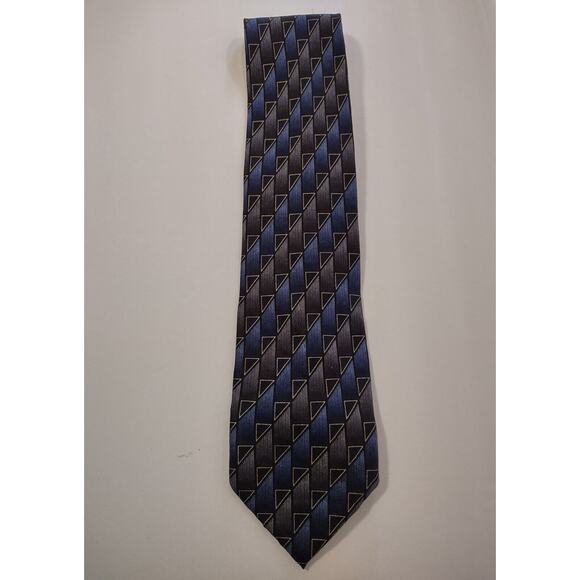 Bergamo Other - BERGAMO NEW YORK Handmade 100% Silk Tie Geometric Design Blue/Black/Silver/Gold